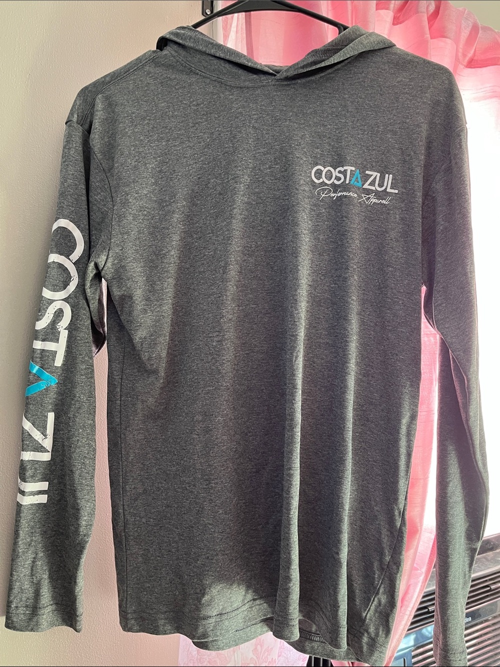 Costa Dark Gray Hooded Long Sleeve Shirt with Blue Accent